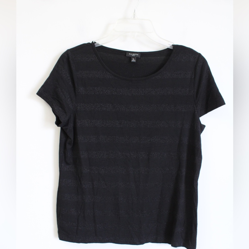 Talbots Black Striped Shimmer Top  Petite